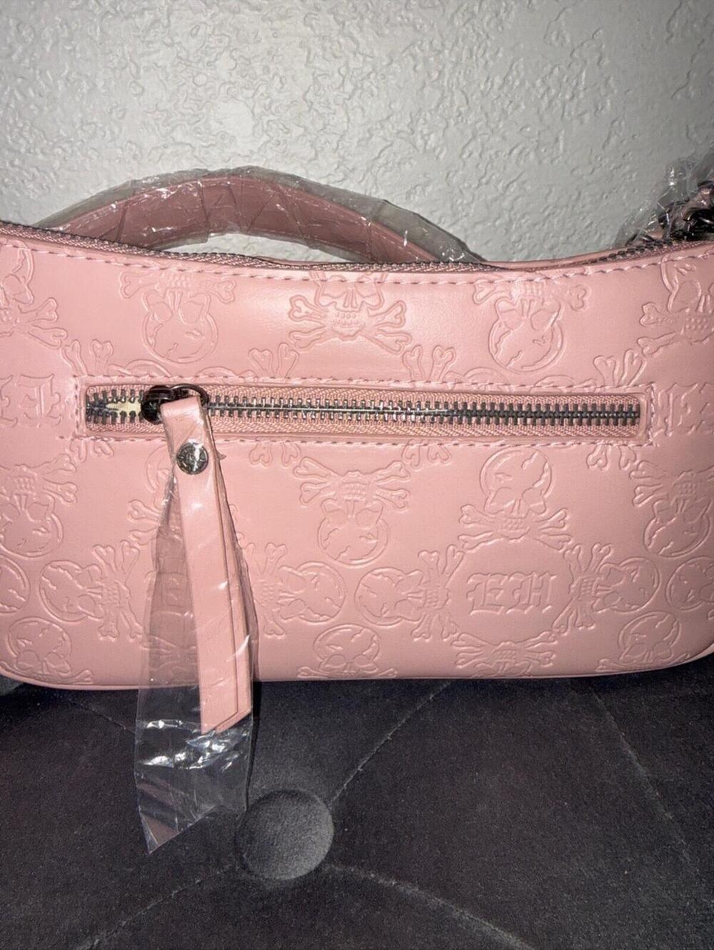Ed Hardy Pink Embossed Studded Crossbody Bag NWT - Picture 6 of 7